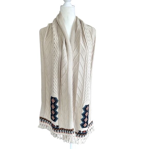Chaser Knit Scarf Cream‎ Cotton Nordic Tribal Tassel Cozy Winter Boho Ski NWOT - Picture 2 of 11